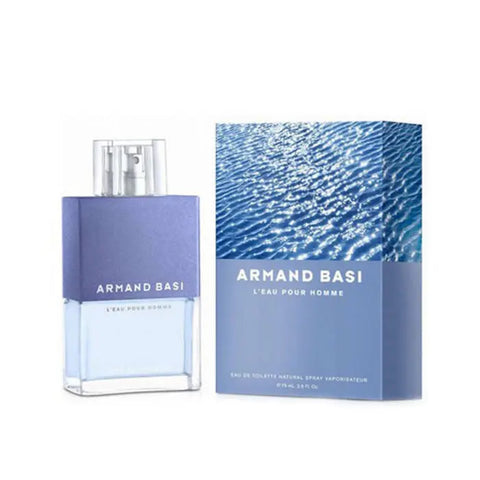 Armand Basi L'eau Pour Homme Eau de Toilette spray 75ml, featuring sleek bottle design and branding from Jag Couture London.