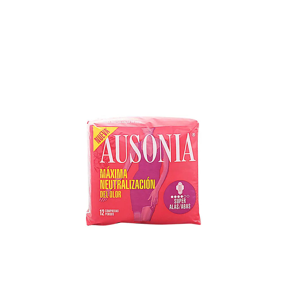 Pack of 12 Ausonia Super Plus with Wings sanitary towels by Jag Couture London featuring absorbent, winged sanitary pads.
