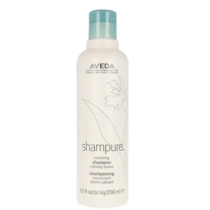 Aveda Shampure Nurturing Shampoo 250ml bottle with a minimalist label, displayed on a neutral background.