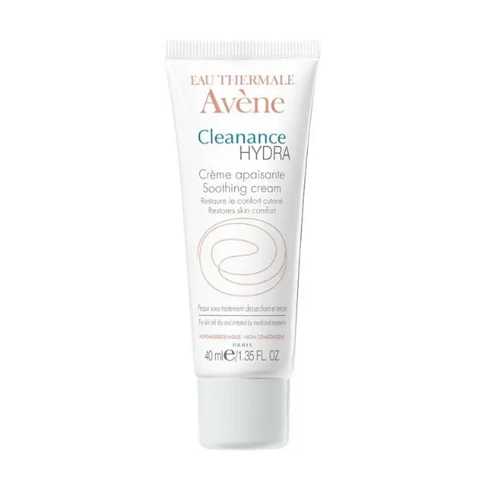 Avene Cleanance Hydra Soothing Cream in 40ml jar, designed for sensitive skin, with a smooth, creamy texture.