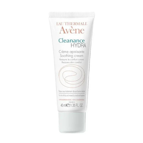 Avene Cleanance Hydra Soothing Cream in 40ml jar, designed for sensitive skin, with a smooth, creamy texture.