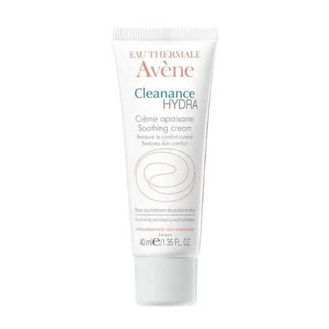 Avene Cleanance Hydra Soothing Cream 40ml in a white jar with blue accents, skincare product for sensitive skin, by Jag Couture London New York
