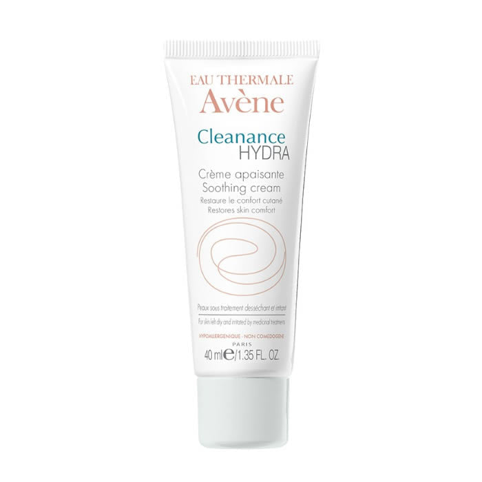 Avene Cleanance Hydra Soothing Cream in 40ml jar, designed for sensitive skin, with a smooth, hydrating texture.