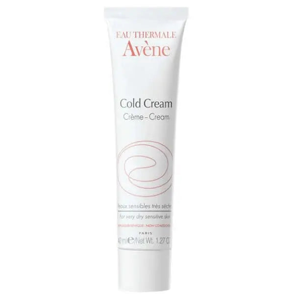 Avene Cold Cream 40ml jar with white label, placed on a neutral background, showcasing the skincare product by Jag Couture London.