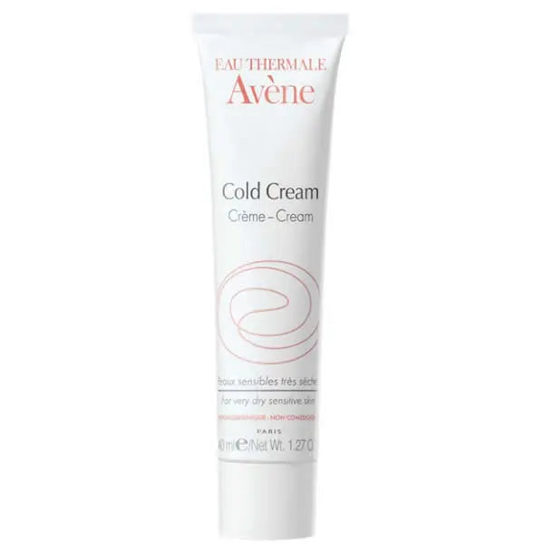 Avene Cold Cream 40ml jar with white packaging and blue logo, designed for soothing and moisturizing skin care.