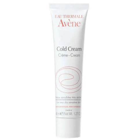 Avene Cold Cream 40ml jar with white packaging and blue logo, designed for soothing and moisturizing skin care.