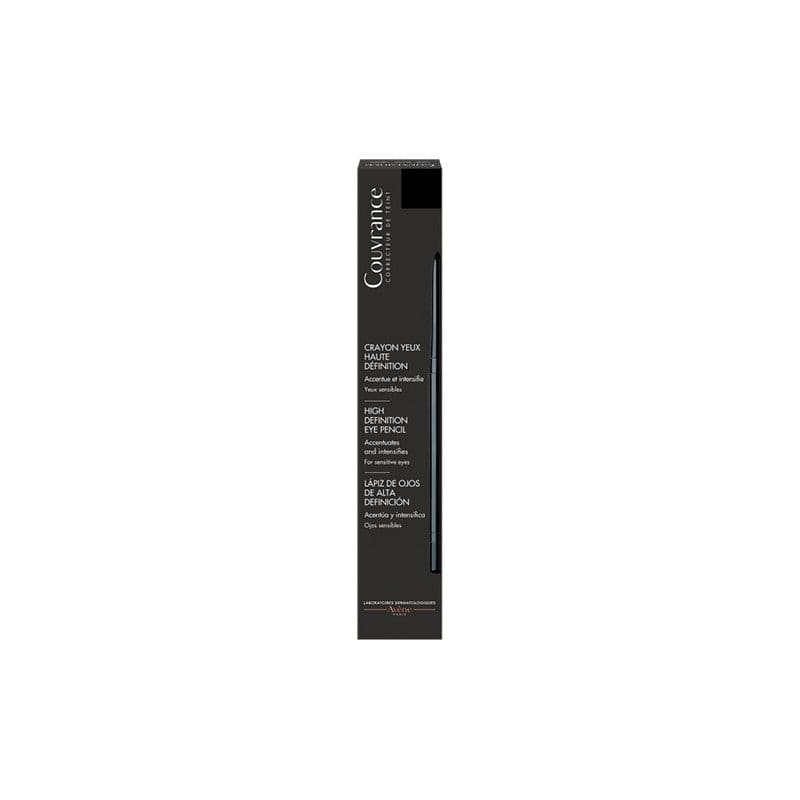 Black Avéne Couvrance High Definition Eye Pencil for sensitive eyes, shown in a sleek pencil with a sharp tip.