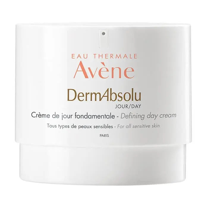 Avene DermAbsolu Defining Day Cream in 40ml jar, shown with elegant packaging from Jag Couture London New York.