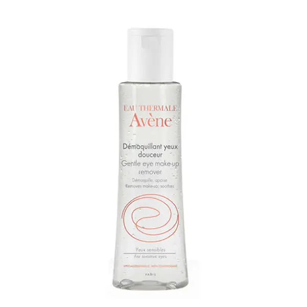 Avene Gentle Eye Makeup Remover 125ml bottle with clear liquid, designed for sensitive eyes, by Jag Couture London New York.