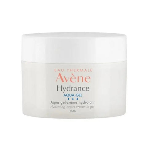 Avène Hydrance Aqua-Gel Moisturizing Cream 50ml in a clear jar, showing the lightweight, hydrating gel texture.