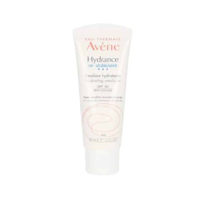 Avene Hydrance Moisturizer SPF30 in a 40ml tube, providing hydration and sun protection, displayed on a white background.
