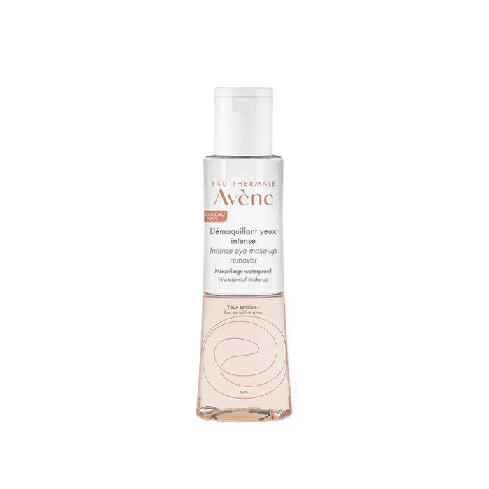 Avene Intense Eye Makeup Remover bottle with clear label, 125ml, designed for gentle removal of eye makeup from Jag Couture London.