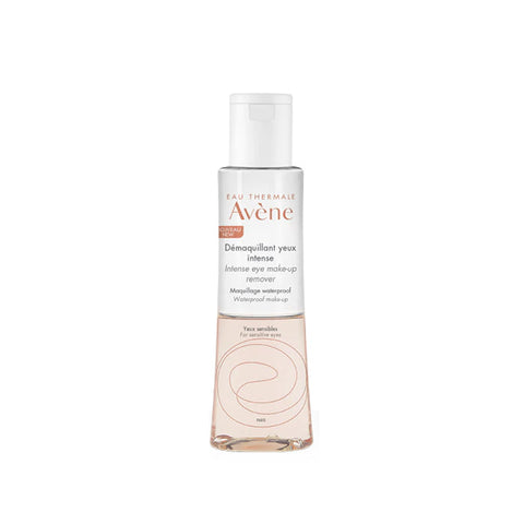 Avene Intense Eye Makeup Remover bottle with clear label, 125ml, designed for gentle removal of eye makeup from Jag Couture London.