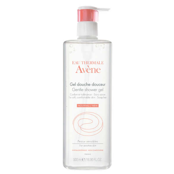 Avene Shower Gel 500ml bottle with sleek packaging, designed for gentle cleansing and hydration.