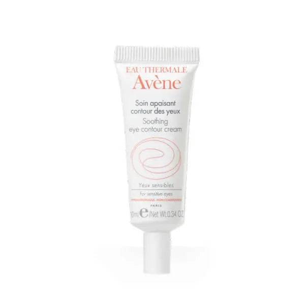 Avene Soothing Eye Contour Cream in 10ml jar, designed to reduce puffiness and soothe delicate eye skin, by Jag Couture London New York.