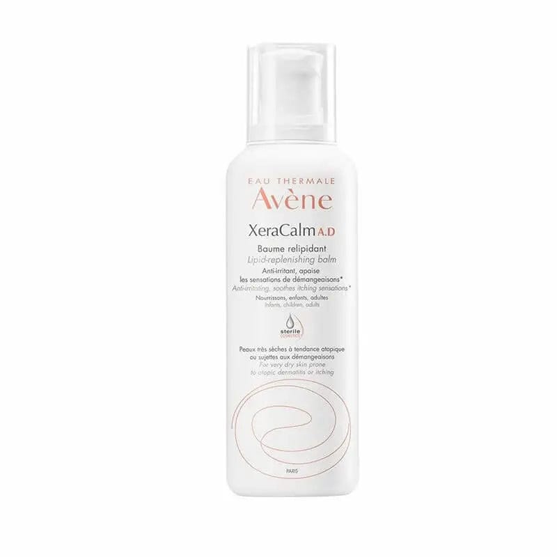 Avene Xeracalm A.d. Lipid Replenishing Balm in 400ml jar, featuring soothing, nourishing skincare for sensitive skin.