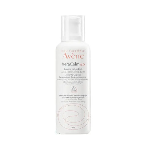 Avene Xeracalm A.d. Lipid Replenishing Balm 400ml in a sleek tube, designed for sensitive skin hydration and soothing relief.