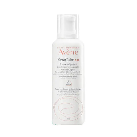Avene Xeracalm A.d. Lipid Replenishing Balm 400ml in a white jar, designed for soothing and nourishing dry, sensitive skin.