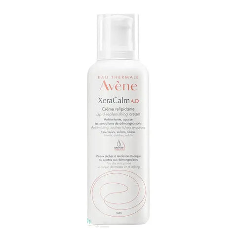 Avene Xeracalm A.d. Lipid Replenishing Cream 400ml jar with label, designed for soothing and moisturizing dry skin.