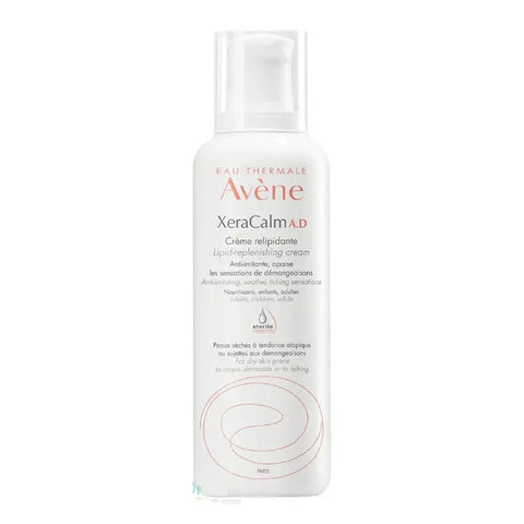 Avene Xeracalm A.d. Lipid Replenishing Cream 400ml jar with lid, designed for sensitive skin hydration and soothing.
