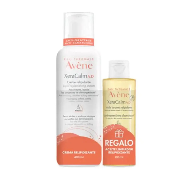 Two jars of Avene Xeracalm A.D Relipidising Cream in 400ml size, displayed side by side, with labels visible.