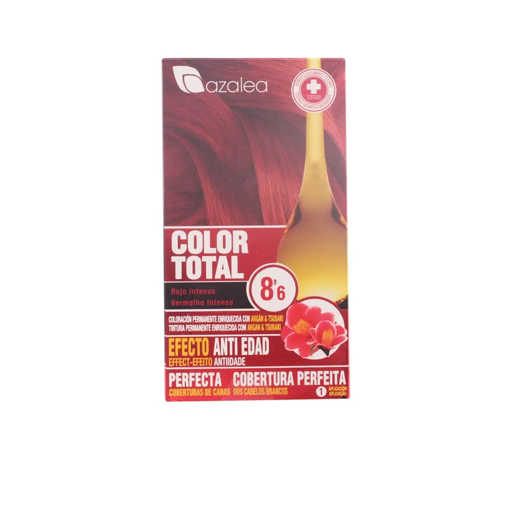 Azalea Color Total 8.6 Intense Red by Jag Couture London New York, showcasing vibrant red hair dye in a close-up image.
