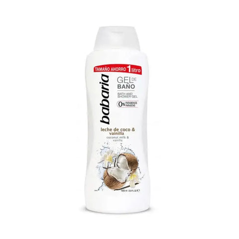 Babaria coconut milk and vanilla shower gel in a 1000ml bottle with pump from Jag Couture London New York.