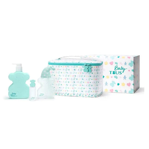 Set of four Baby Tous Eau de Cologne spray bottles, 100ml each, by Jag Couture London New York, featuring colorful packaging.
