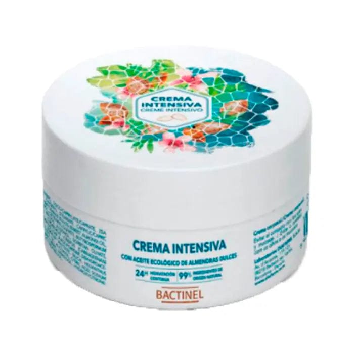 Bactinel Intensive Cream with organic sweet almond oil in 185g jar, by Jag Couture London New York, showing the cream texture.