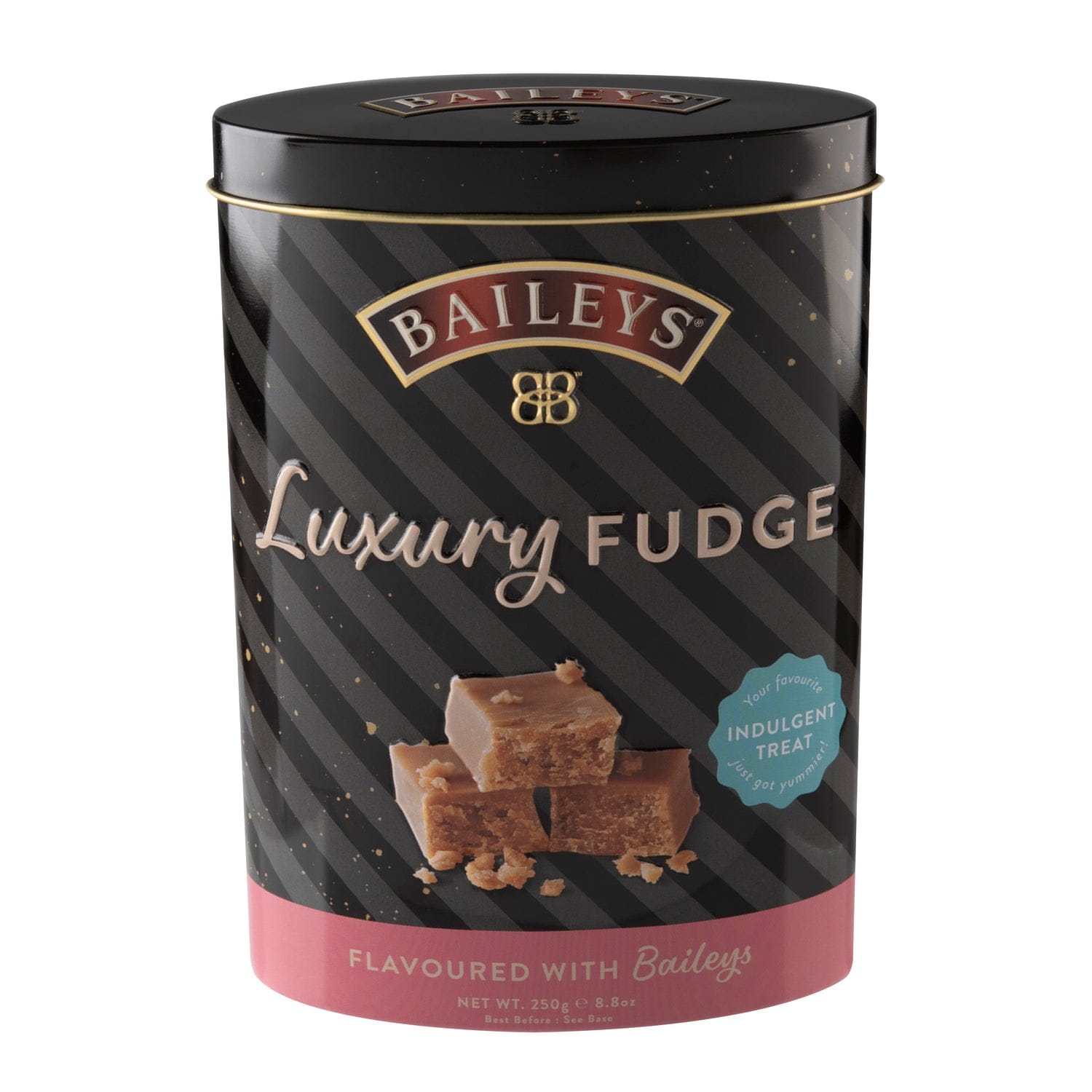 Jag Couture London New York Baileys-flavored luxury fudge in a decorative tin, creamy and rich confections for indulgent treats.