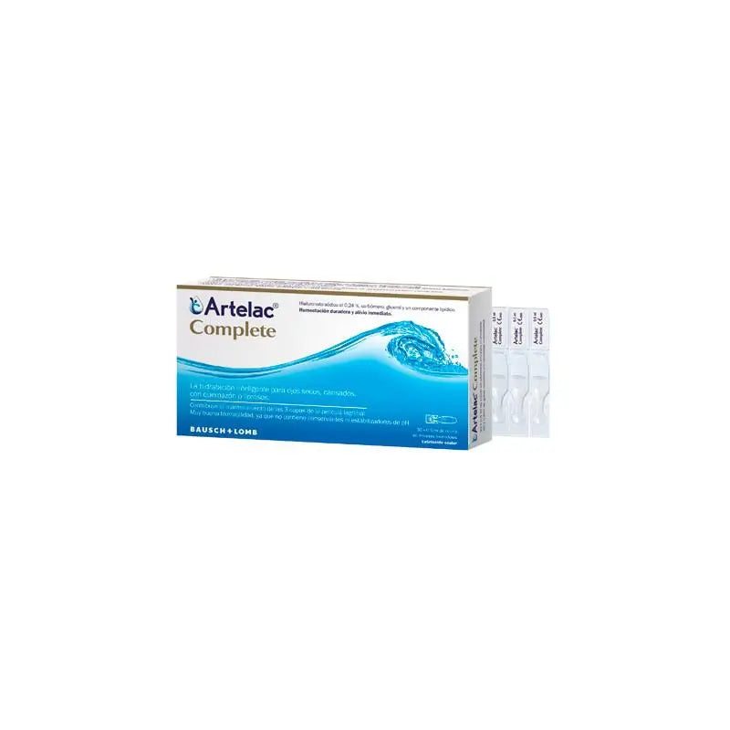 Bausch+Lomb Artelac Complete eye drops in 0.5ml monodose packaging, designed for eye hydration and comfort