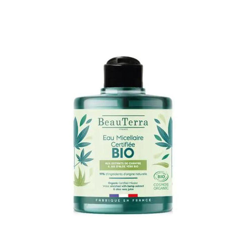 Jag Couture London New York Beauterra Agua Micelar Bio 500ml bottle with label and clear liquid inside.