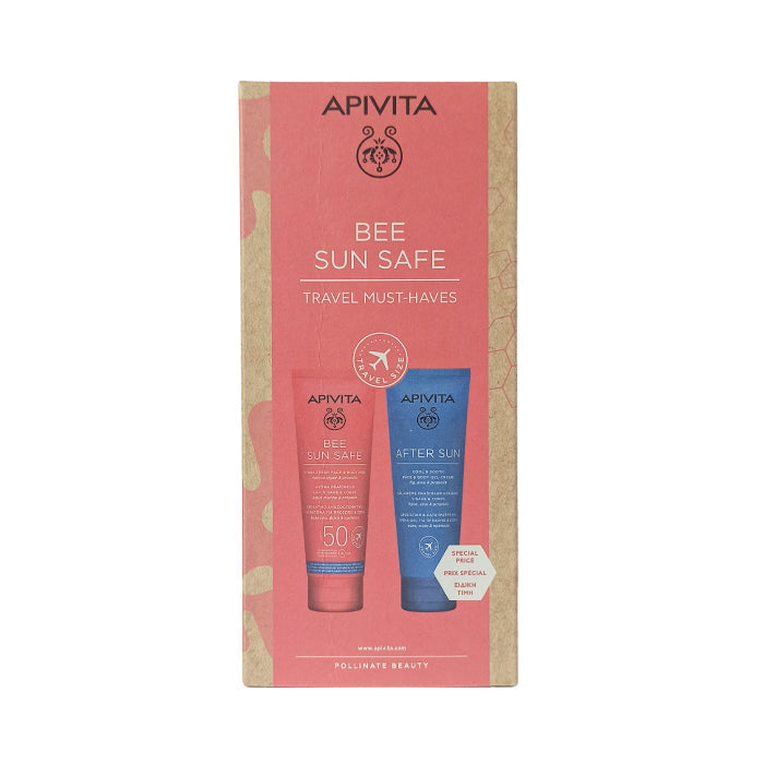 Set of two Jag Couture London Bee Sun Safe SPF50 moisturizing face and body emulsion bottles, 100ml each, for sun protection.