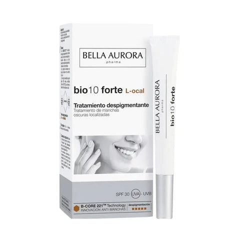 Bella Aurora Bio 10 Forte L-ocal SPF 30 skincare product in 9ml tube from Jag Couture London New York.