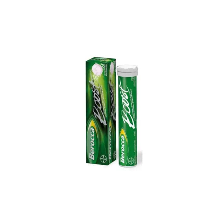 Pack of 15 Berocca Boost Guaraná tablets by Jag Couture London New York, showing the colorful blister pack with tablets inside.