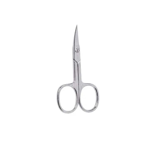 Chrome curved nail manicure scissors by Beter, designed for precise trimming of nails, featuring ergonomic handles for easy use.