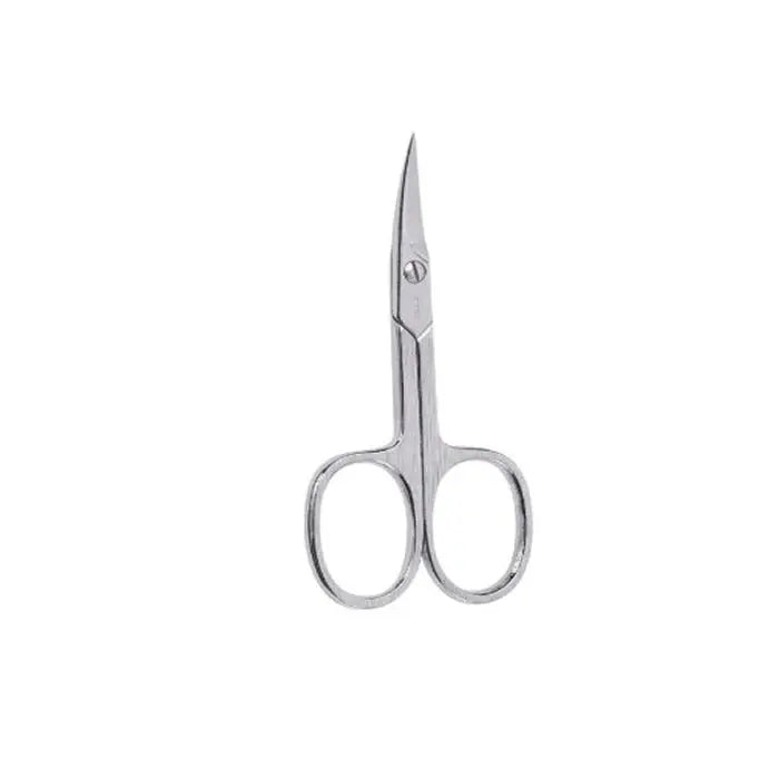 Jag Couture London New York Beter chrome curved nail manicure scissors, close-up of the precision-cutting tool with shiny finish.