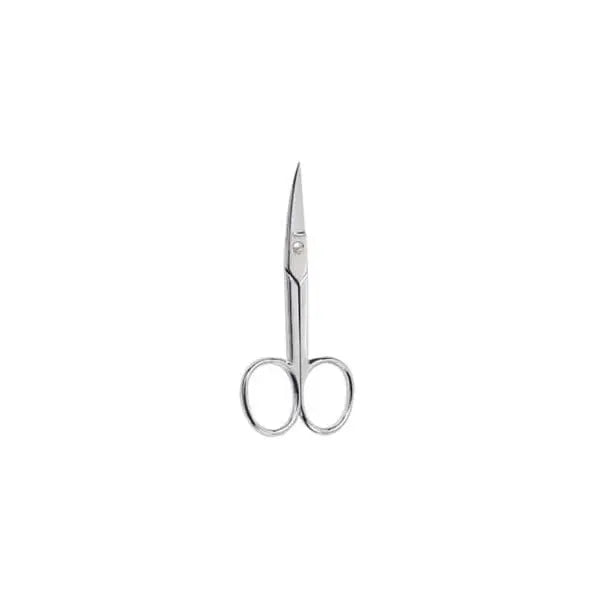 Chrome plated curved manicure scissors by Jag Couture London, 9cm, with stainless steel blades for precise nail grooming.