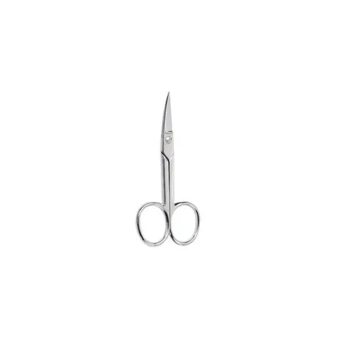 Chrome plated curved manicure scissors by Jag Couture London, 9cm, with precise blades for grooming and nail care.