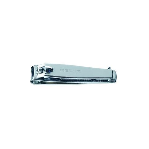 Chrome-plated manicure nail clippers with built-in nail file by Jag Couture London New York, shown with polished finish and compact design.