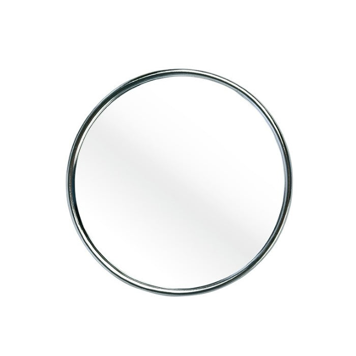 Chrome plated suction mirror by Jag Couture London New York, measuring 7.5cm, with a reflective surface and suction cup attachment.