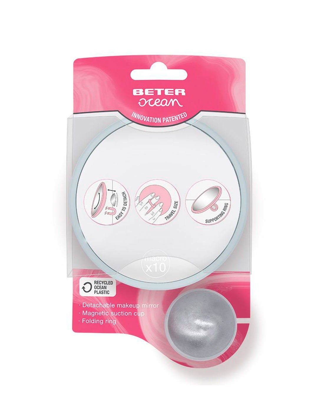 Jag Couture London Ocean magnetic suction mirror, extraíble con ventosa, compacto y ideal para maquillaje o uso diario.