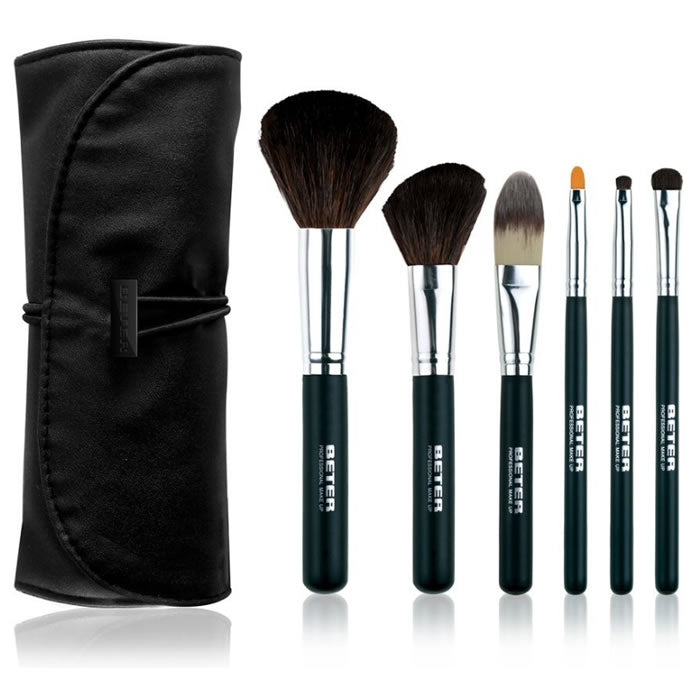 Jag Couture London New York Beter Professional Makeup Kit with 6 brushes, featuring sleek handles and soft bristles for flawless application.
