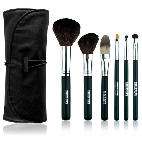 Jag Couture London New York Beter Professional Makeup Kit with 6 brushes, featuring sleek handles and soft bristles for flawless application.