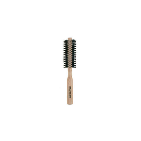 Jag Couture London round brush with mixed bristles and oak wood handle, 40mm diameter for styling and smoothing hair.