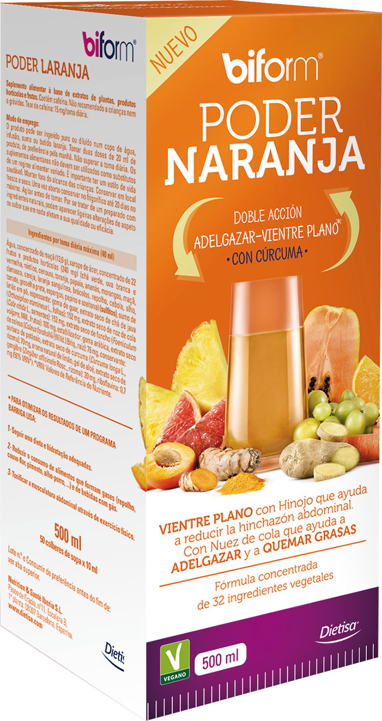 Biform Poder Naranja con Curcuma 500ml bottle by Jag Couture London New York, with vibrant orange liquid and turmeric root.
