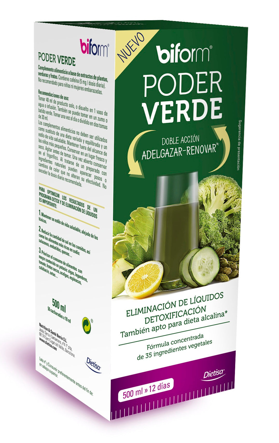Biform Poder Verde 500ml by Jag Couture London New York, green spray bottle with label, product image on a white background.