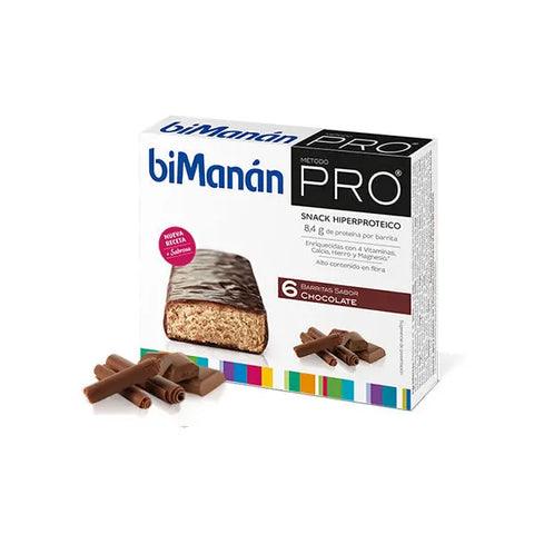 Six Bimanán Pro Choco Bars by Jag Couture London and New York, showing chocolate-coated snack bars on a white background.