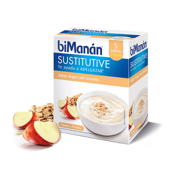 Bimanán Sustitutive Cereal Yoghurt Cream by Jag Couture London, New York, in a container with a spoonful of creamy yoghurt and cereal.