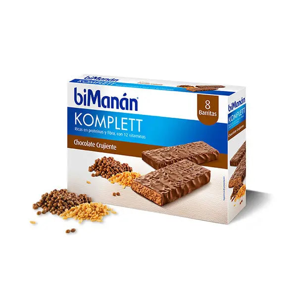 Bimanán Sustitutive Chocolate Komplett Bars by Jag Couture London New York, showing 8 chocolate meal replacement bars in packaging.